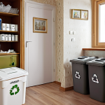 **Image Prompt:** Interior of a Russian home, showcasing labeled recycling bins for paper, plastic, glass, and organic waste. Focus on practical organization and a clean, modern aesthetic.