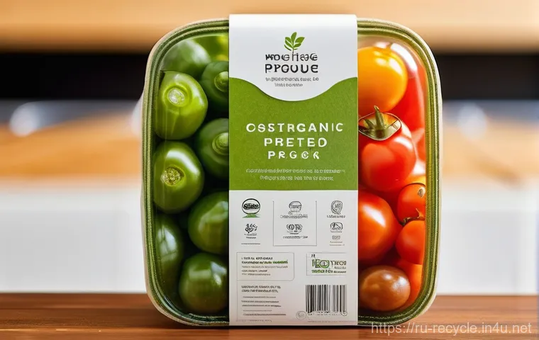 친환경 포장재 트렌드 - **Prompt:** A close-up, high-angle shot of innovative, biodegradable packaging for organic produce. ...