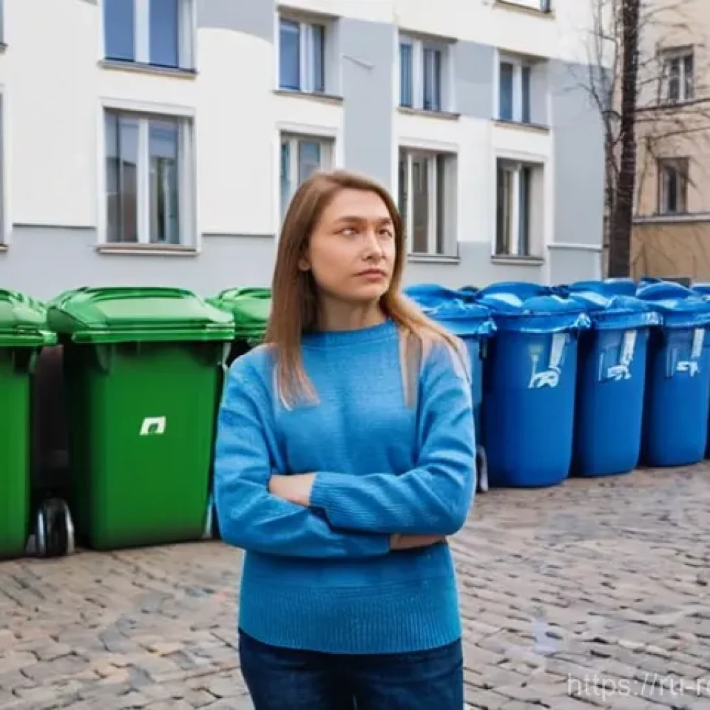 재활용 가능한 소재와 불가능한 소재 - **Prompt:** A thoughtful young to middle-aged Russian woman, dressed in a comfortable, casual sweate...