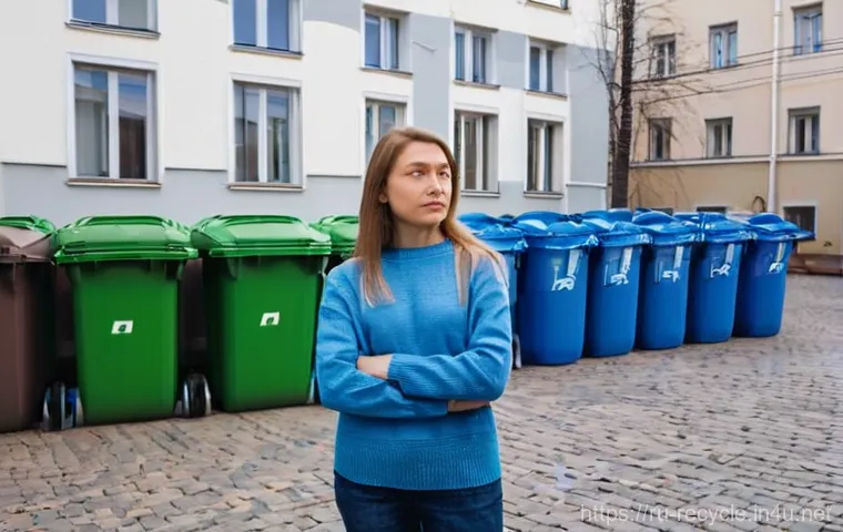 재활용 가능한 소재와 불가능한 소재 - **Prompt:** A thoughtful young to middle-aged Russian woman, dressed in a comfortable, casual sweate...