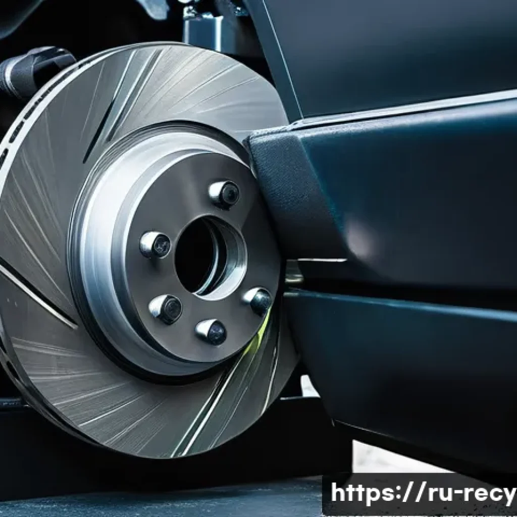 자동차 부품 재사용 방법 - Detailed close-up of a used car brake disc undergoing precision measurement with a micrometer in a p...