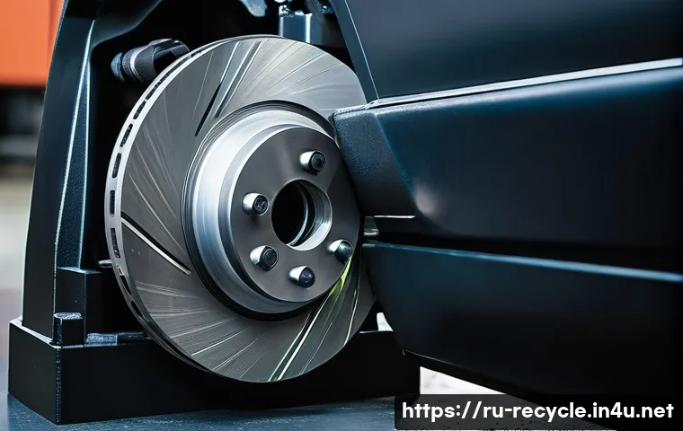 자동차 부품 재사용 방법 - Detailed close-up of a used car brake disc undergoing precision measurement with a micrometer in a p...