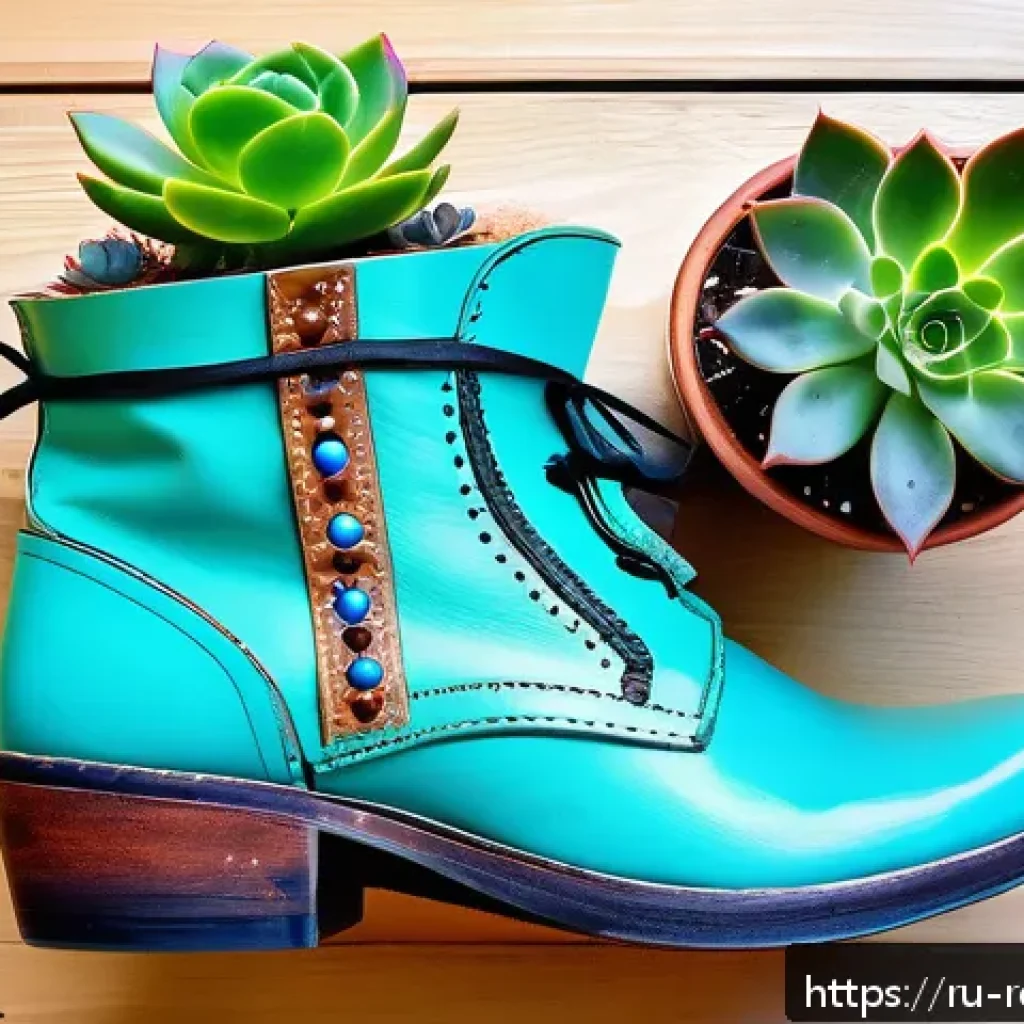 낡은 신발 재활용 아이디어 - A creative indoor planter made from a pair of old leather boots, filled with vibrant green succulent...