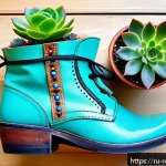 낡은 신발 재활용 아이디어 - A creative indoor planter made from a pair of old leather boots, filled with vibrant green succulent...