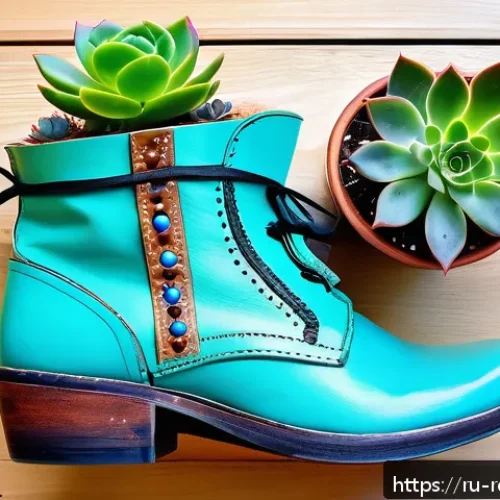 낡은 신발 재활용 아이디어 - A creative indoor planter made from a pair of old leather boots, filled with vibrant green succulent...